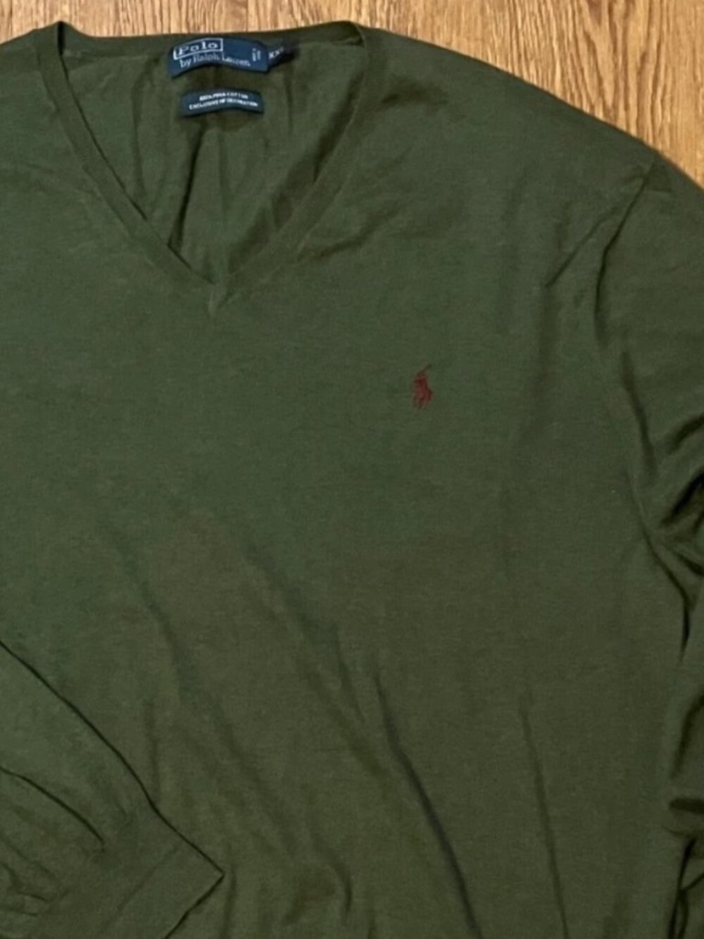Vintage Polo Ralph Lauren Sweater V Neck 100% Pima Cotton Olive Green Pony